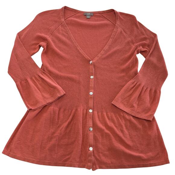 J.Jill Cardigan Women Small Orange Ribbed Knit Belle Sleeve Boho Preppy Silk - Picture 1 of 7